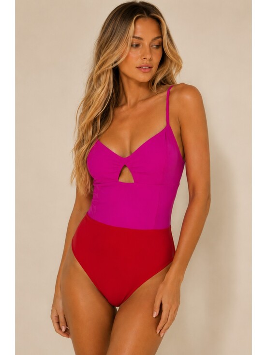 summersalt Other - Summersalt Colorblock One Piece Swimsuit Pink Red Keyhole Open Back Tie Sz 4